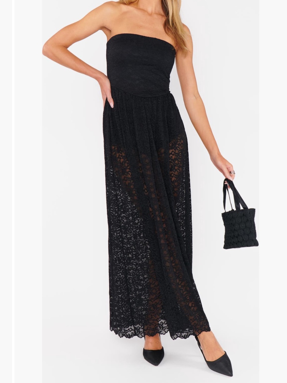 Show Me Your MuMu Diana Drop Waist Dress Black Lovely Lace Strapless Medium NWT